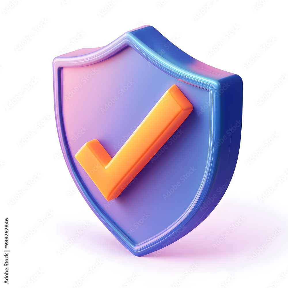 Poster 3d shield protection icon with check for online payment on white background concept, user account fo