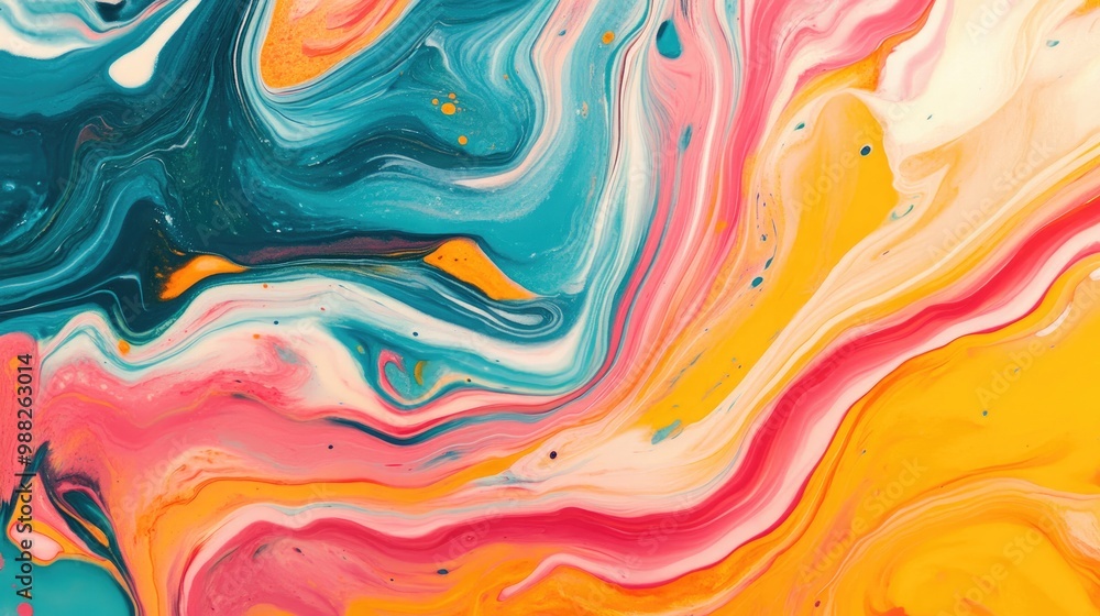 Poster abstract marbled acrylic paint texture featuring vibrant swirls and bold colors creating an artistic