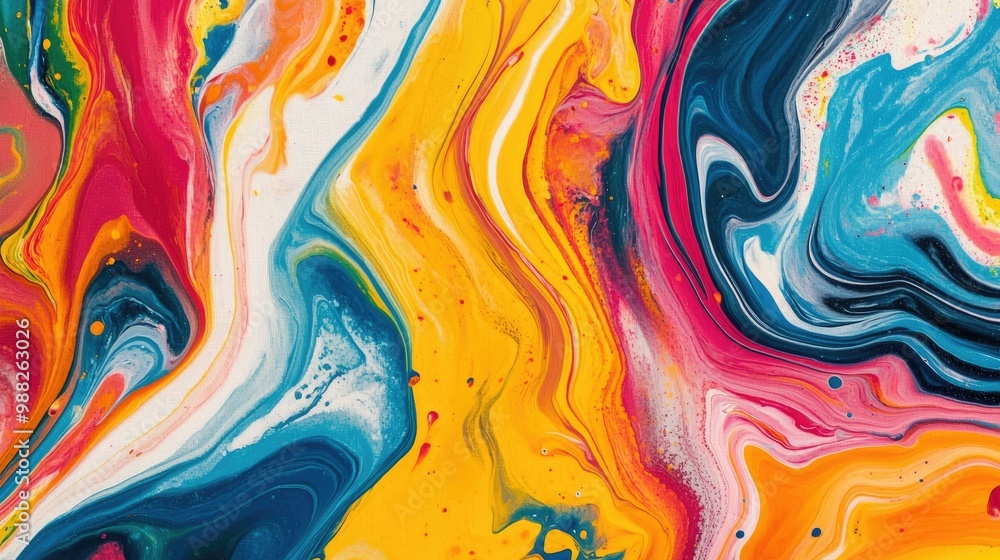 Poster abstract marbled acrylic paint texture featuring vibrant swirls and bold colors creating an artistic