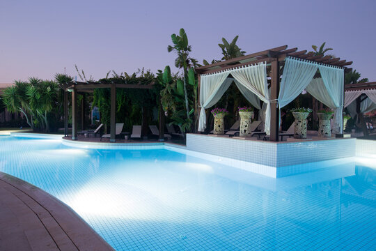 Swimming pool at night. Water pool at night