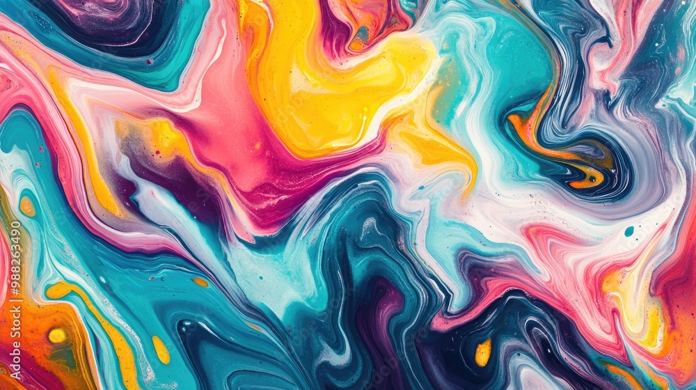 Poster abstract marbled acrylic paint texture featuring vibrant swirls and bold colors creating an artistic