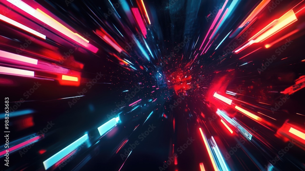 Poster neon futuristic bursts on a dark backdrop motion light lines create a dynamic background suitable fo