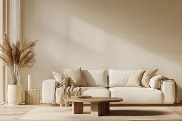 photo Minimalist modern living room interior background, Scandinavian style, 3D render  