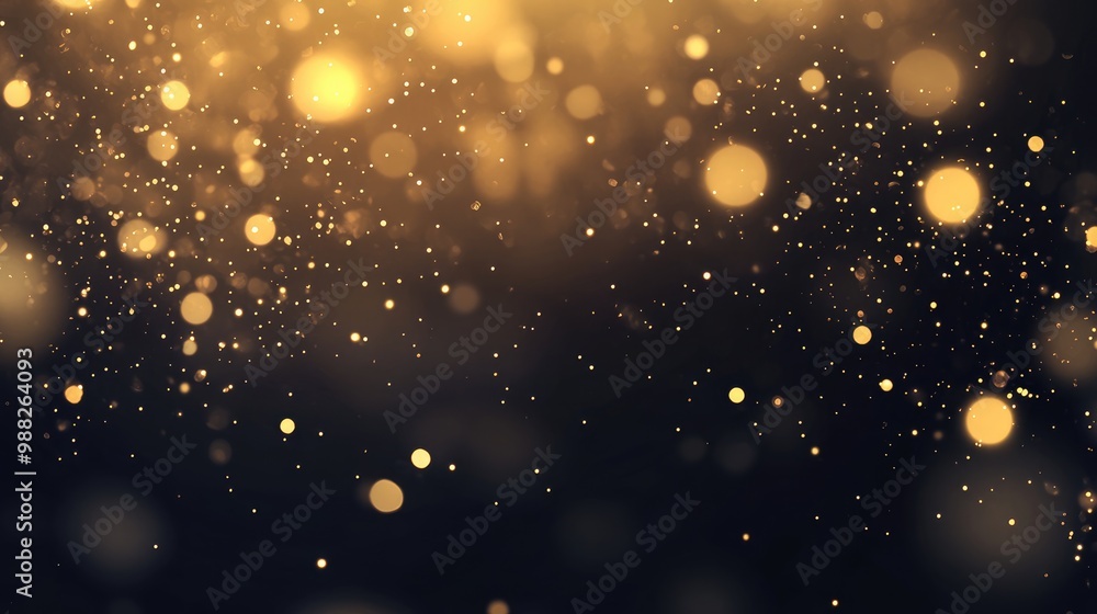 Poster abstract dark backdrop featuring shimmering gold sparkles a festive design element with a blurred ef
