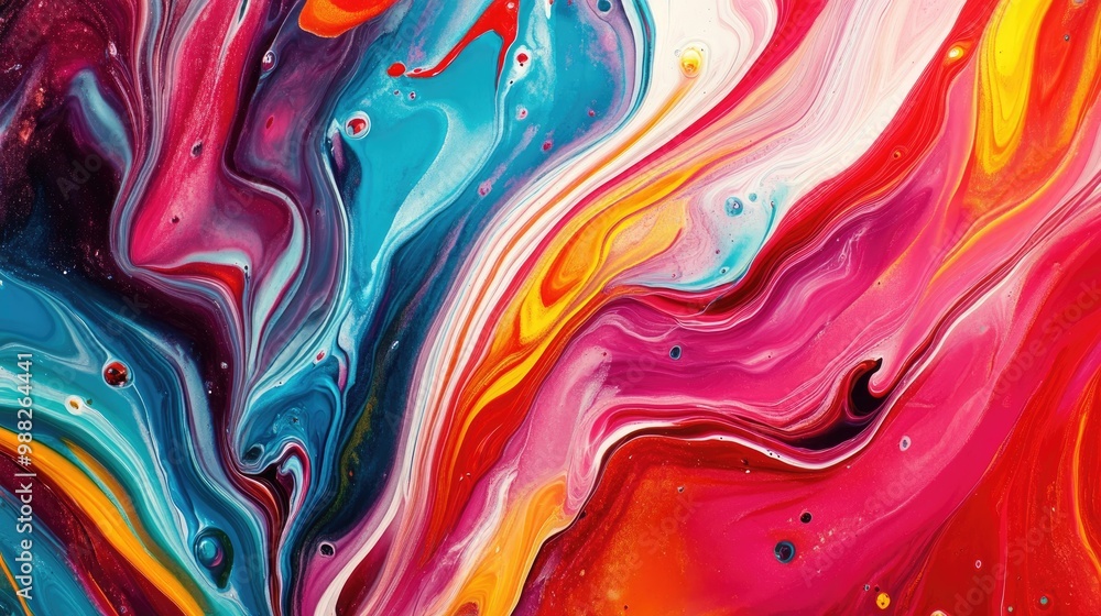 Poster abstract marbled acrylic paint texture featuring vibrant swirls and bold colors creating an artistic