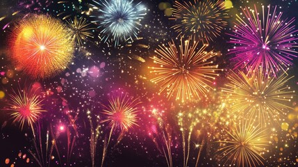 Naklejka premium Colorful fireworks illuminating the night sky during a festive celebration