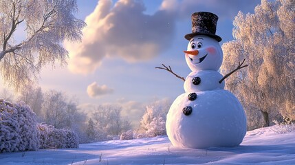 Charming Snowman in a Wintery Landscape