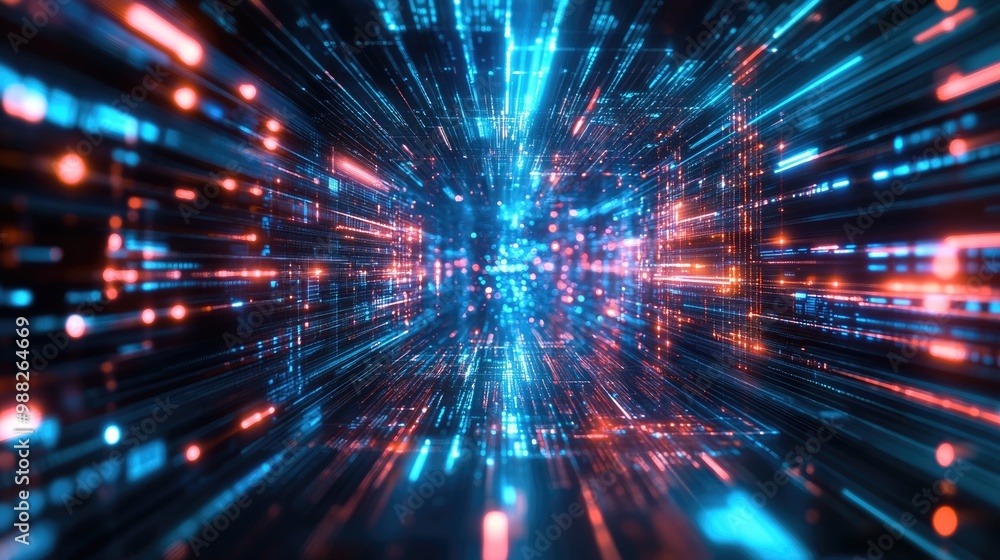 Poster abstract futuristic background illustrating data transfer within a technological concept and advance