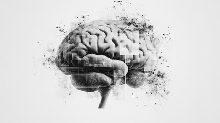 Abstract brain background. Photocopy stippled style with collage elements of brain