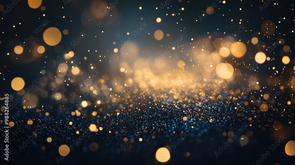 Poster abstract dark backdrop featuring shimmering gold sparkles a festive design element with a blurred ef