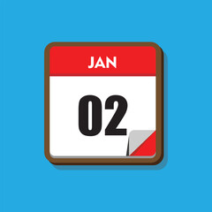 calender icon, 02 january icon with blue background