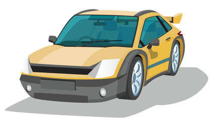 Fototapeta premium Cartoon style car with a bold and aggressive appearance. It features a bright yellow body. contrasting black accents. and a prominent rear spoiler. Design suggests it is intended for high performance.