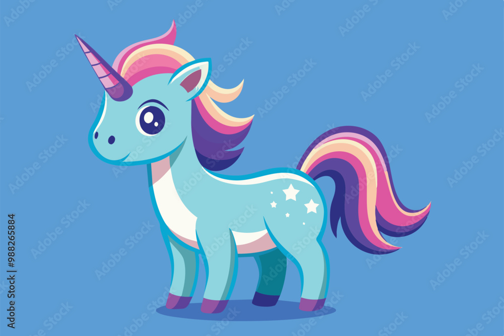 Poster a cute unicorn with a vibrant mane enjoys a playful pose while showcasing its customizable features 