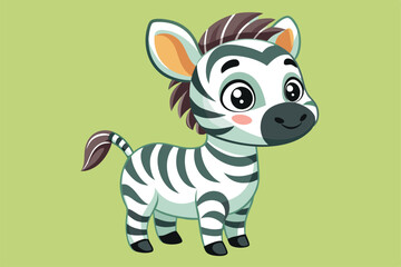 A cute zebra cartoon character with expressive eyes and cheerful demeanor, showcasing its stylish stripes against a vibrant green backdrop.