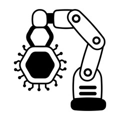 A glyph icon of robotic arm 