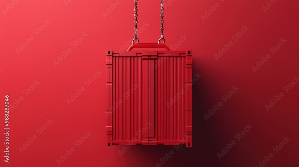 Poster efficient service delivery concept - red cargo container lifted by hook in 3d vector illustration