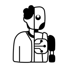Bionic man icon designed in glyph style 