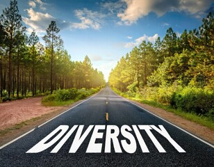 Diversity images, A highway road passes through a forest, blurred lens flare light, sunlight morning,sun rising,