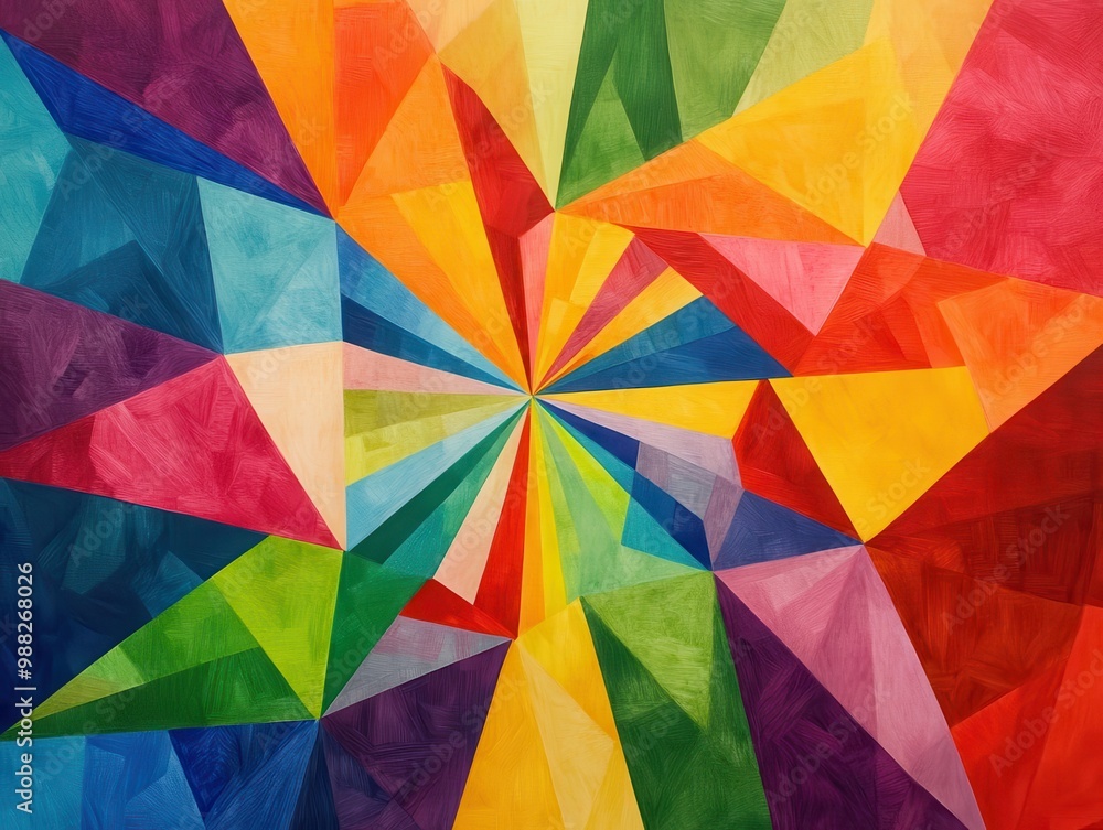 Poster abstract geometric painting with vibrant colors and angular shapes