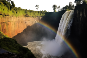 PNG Waterfall in DR Congo rainbow landscape outdoors.