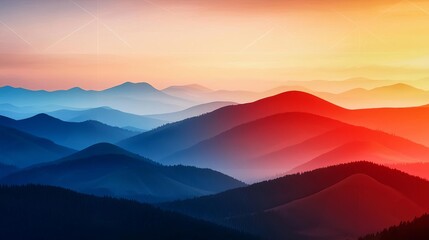 Obraz premium Company targets slides shown on a modern digital interface with a breathtaking view of rolling hills at dawn, symbolizing the pursuit of excellence
