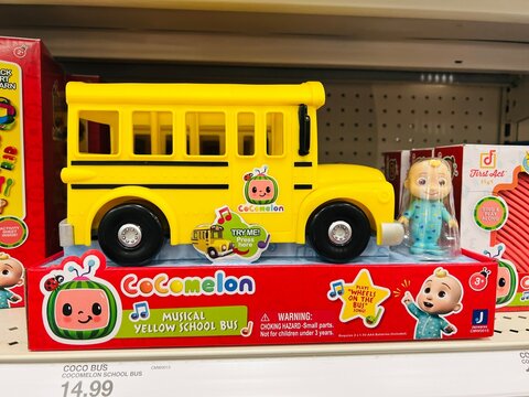 Cocomelon musical school bus toy for young kids.