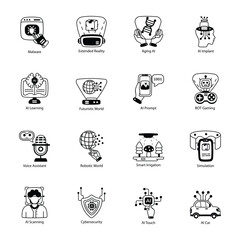 Collection of AI Technology Glyph Icons  

