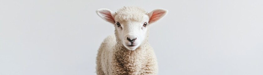 A close-up of a cute sheep with soft wool against a simple background. Perfect for animal lovers and farm-themed projects.