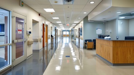 Fototapeta premium Health Center Floor: Featuring examination rooms, medical equipment, and a waiting area for student health services