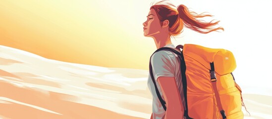 Exhausted woman returning home with a backpack