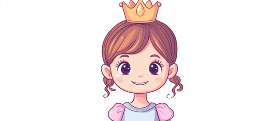 Naklejka premium Doodle illustration of an adorable young girl princess wearing a crown set against a plain white background
