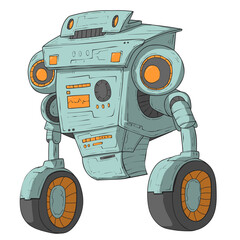 cyan robot machine with two wheels for movement character design clipart PNG