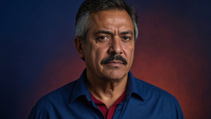 Fototapeta premium Handsome Latino Senior Man Portrait Close-up headshot with Moustache, Diversity, and Latinx Heritage