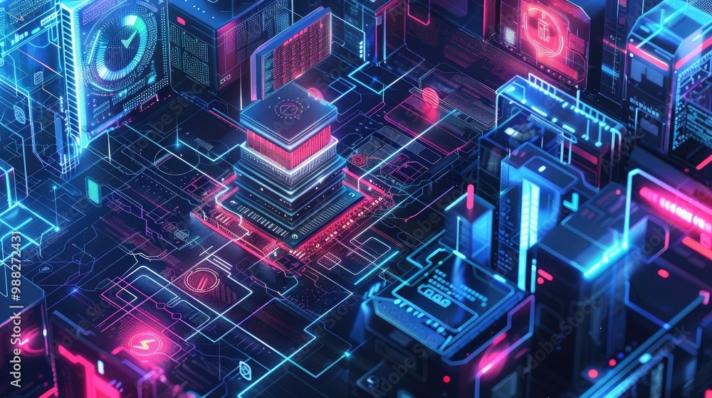 Aufkleber illustrate a quantum computer performing a cyber security operation