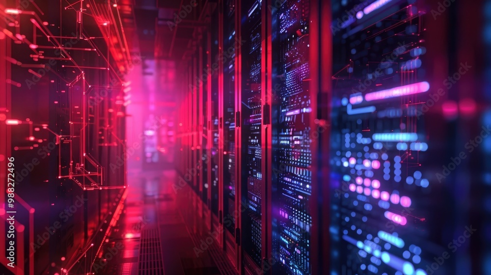 Poster illustrate a quantum computer performing a cyber security operation