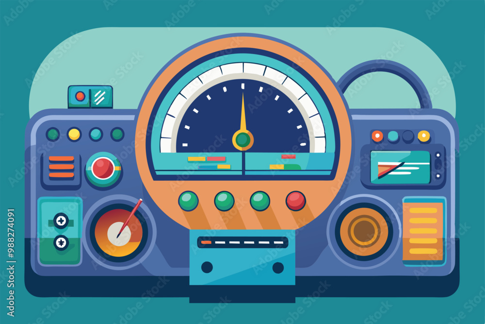 Poster a vibrant semi-flat illustration of a customizable dashboard featuring various gauges and control bu
