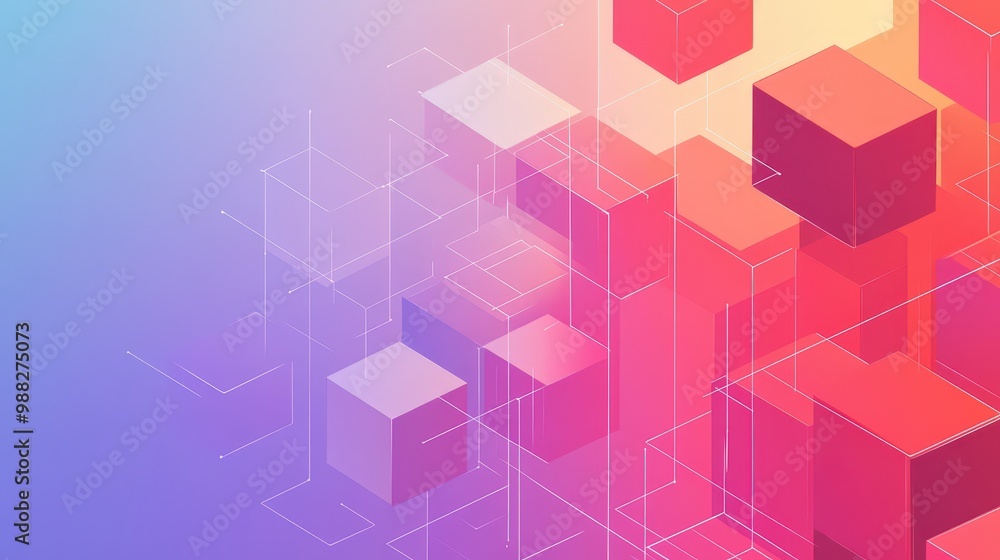 Poster minimalist vector illustration of an abstract digital geometric cubes background, isolated with ampl