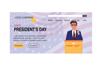 Political website banner featuring a male speaker at a podium with the American flag background