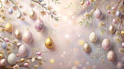 Easter Eggs Hanging on Branches with Bokeh Background