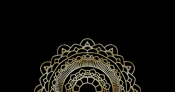 Elegant Gold Mandala Animation with Alpha Channel: Perfect for Meditation Videos, Yoga Classes, Spiritual Content, and Creative Projects to Enhance Visual Aesthetics and Promote Tranquility