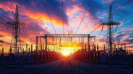 Electrifying Sunset at the Power Grid Substation