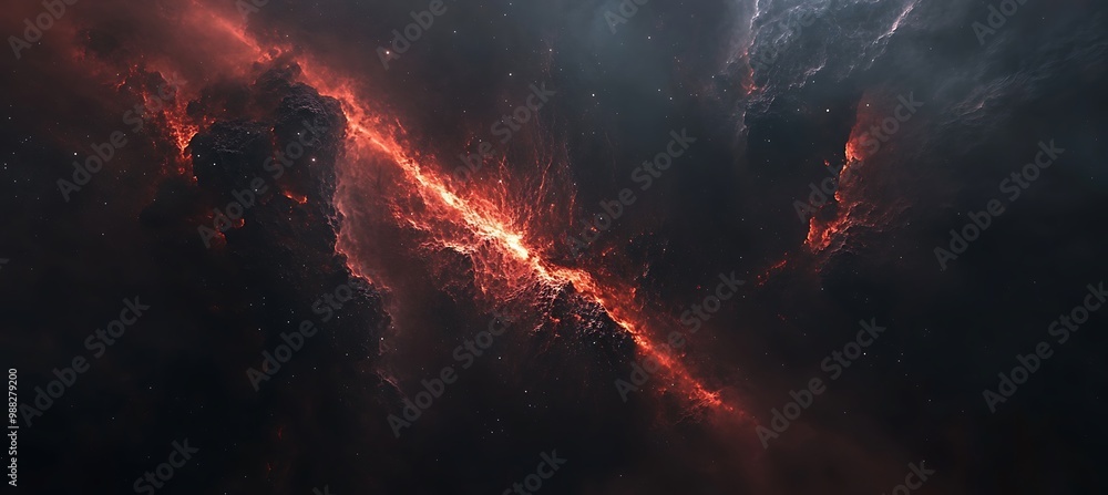 Poster a dark, cosmic void background with distant stars and a large text space