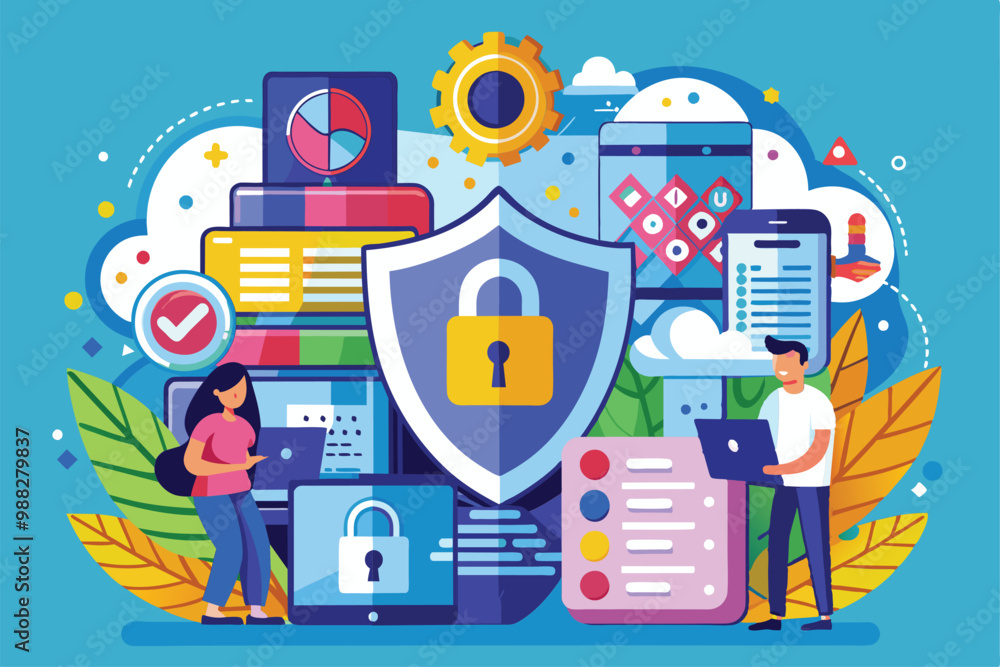 Aufkleber a vibrant visual representation of data protection themes with diverse technology icons symbolizing 