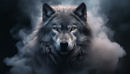Obraz premium Grey wolf, digital smoke art