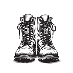 Sketch a pair of military boots on a white background Vector illustration