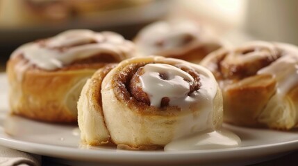 Cinnamon Rolls: Tender swirls of dough filled with cinnamon sugar and topped with a thick, creamy icing that melts deliciously with every bite.
