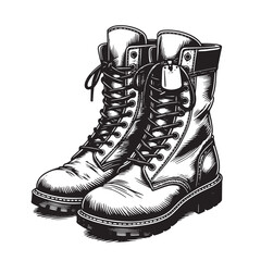 Sketch A pair of military boots on a white background. Vector illustration