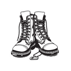 Sketch A pair of white combat boots on a white background. Vector illustration
