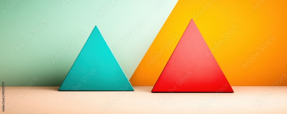 Poster abstract geometric harmony: overlapping triangles in minimalist composition