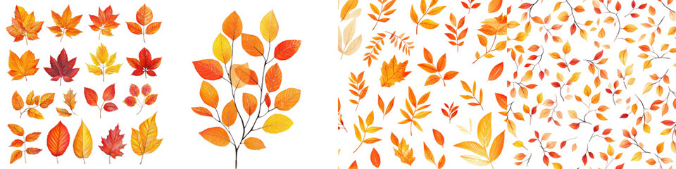 Obraz premium Collage of Assorted Autumn Leaves in Vibrant Fall Colors including Maple Oak and Other Deciduous Tree Foliage with Abstract Patterns and Textures